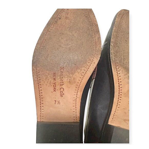 90s Kenneth Cole Spectator Penny Loafers Leather 7.5 Navy White Burgundy - Picture 8 of 9